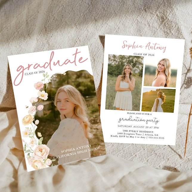 Modern Photo Floral Graduation Party Invitation Einladung (Von Creator hochgeladen)