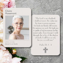Modern Photo Funeral Cross Psalm 23 Prayer Card Visitenkarte