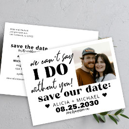 Modern photo funny casual wedding save the date ankündigungspostkarte
