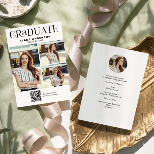 Modern Photo Graduation Announcement QR Code Video Ankündigung (Von Creator hochgeladen)