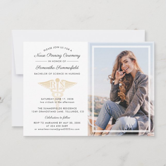 Modern Photo Graduation Nurse Pinning Ceremony Einladung (Vorderseite)