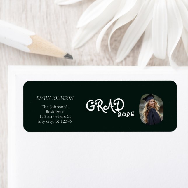 Modern Photo Graduation Party Return Address Label (Insitu)