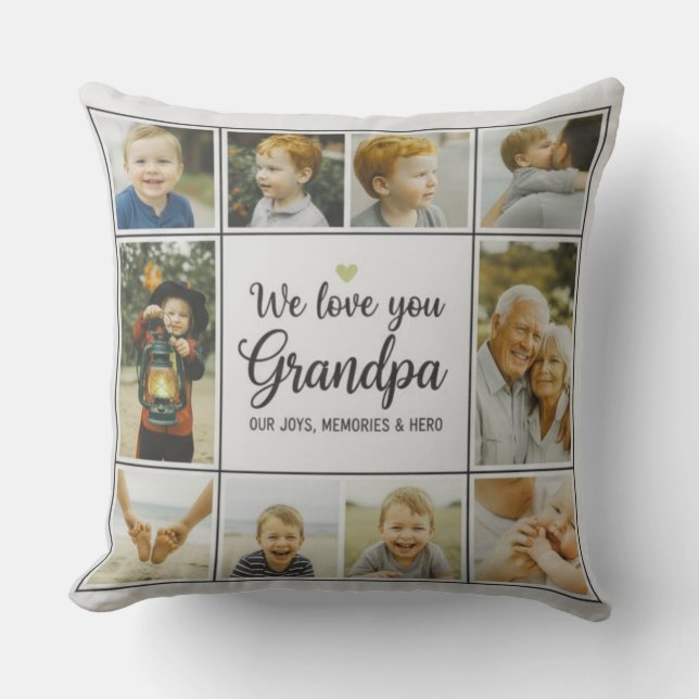 Modern Photo Grandpa Script Heart Throw Pillow Kissen (Vorderseite)