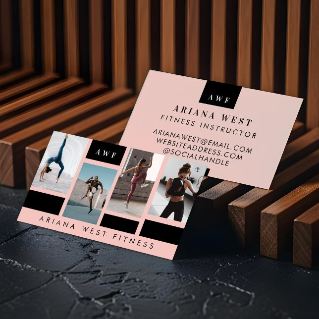 Modern Photo Grid Personal Trainer Fitness Coach Visitenkarte (Modern Four Photo Collage Personal Trainer Fitness Business Card)