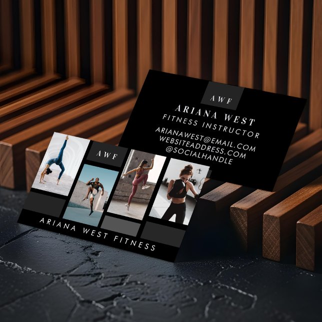Modern Photo Grid Personal Trainer Fitness Coach Visitenkarte (Modern Four Photo Collage Personal Trainer Fitness Business Card)