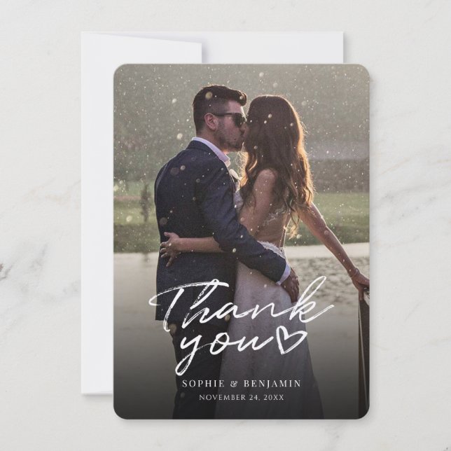 Modern Photo Hand-Lettered Wedding Dankeskarte (Vorderseite)