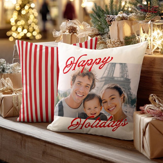 Modern Photo Happy Holidays Family Keepsake Kissen (Von Creator hochgeladen)
