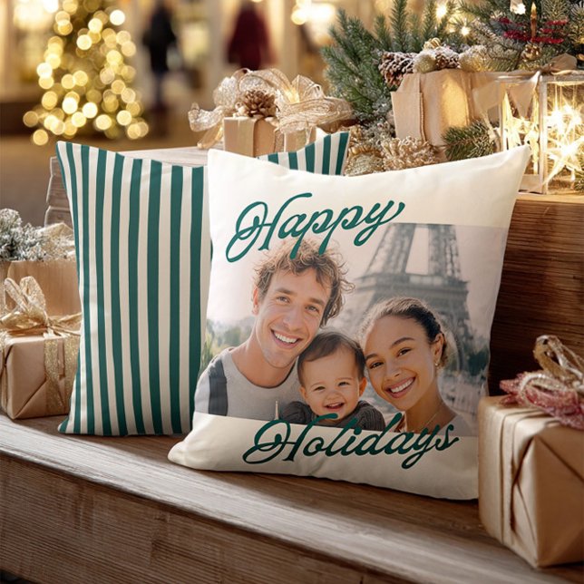 Modern Photo Happy Holidays Family Keepsake Kissen (Von Creator hochgeladen)