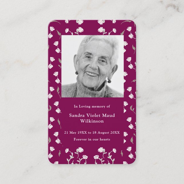 Modern photo minimalist memorial prayer card  visitenkarte (Vorderseite)