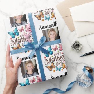 Modern Photo Name Happy Mothers Day  Geschenkpapier