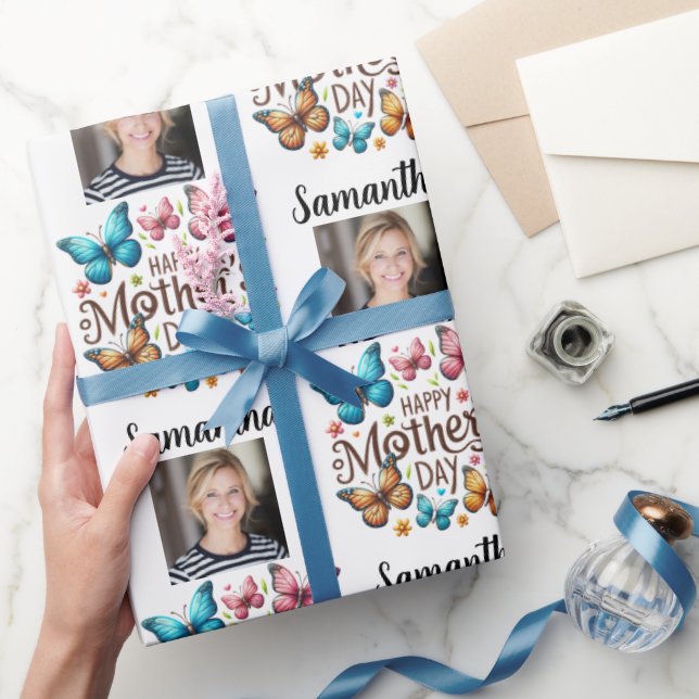 Modern Photo Name Happy Mothers Day  Geschenkpapier (Schenken)