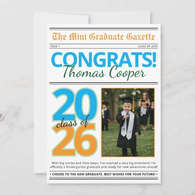 Modern Photo Newspaper Graduation Announcement Einladung (Vorderseite)