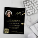 Modern photo notary signing agent QR gold black Flyer<br><div class="desc">Modern trendy script professional legal certified notary attorney at law consultant custom personalized black and gold promotional flyer with elegant calligraphy and pens.             Easy to personalize with your photo and your automatically generated scanning QR CODE to your website or social media.</div>