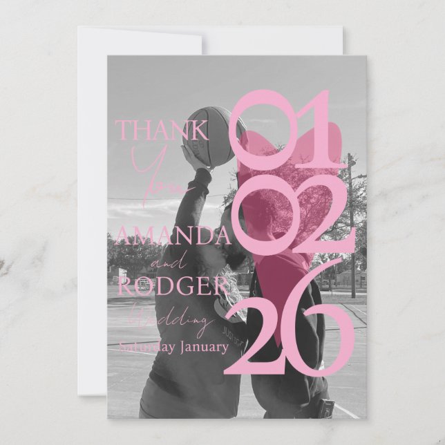 Modern Photo Pink Typography  Thank You Card Dankeskarte (Vorderseite)
