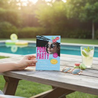 modern  photo Pool Party Birthday QR Code RSVP Einladung