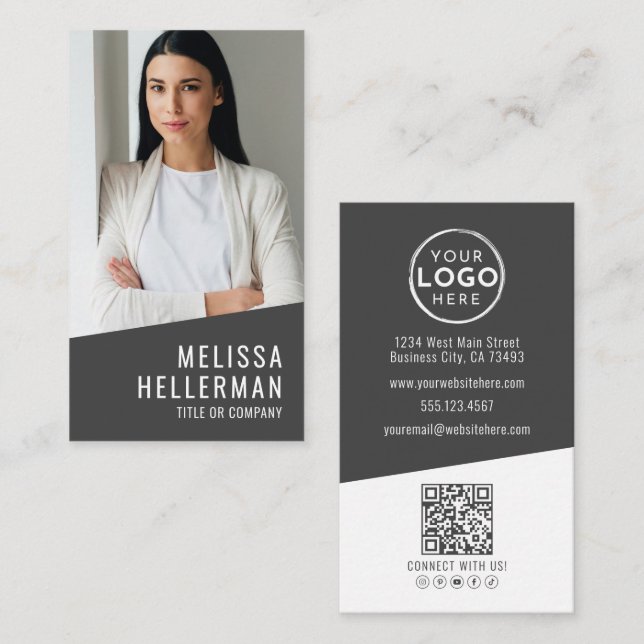 Modern Photo QR Code Logo Vertical Visitenkarte (Vorne/Hinten)
