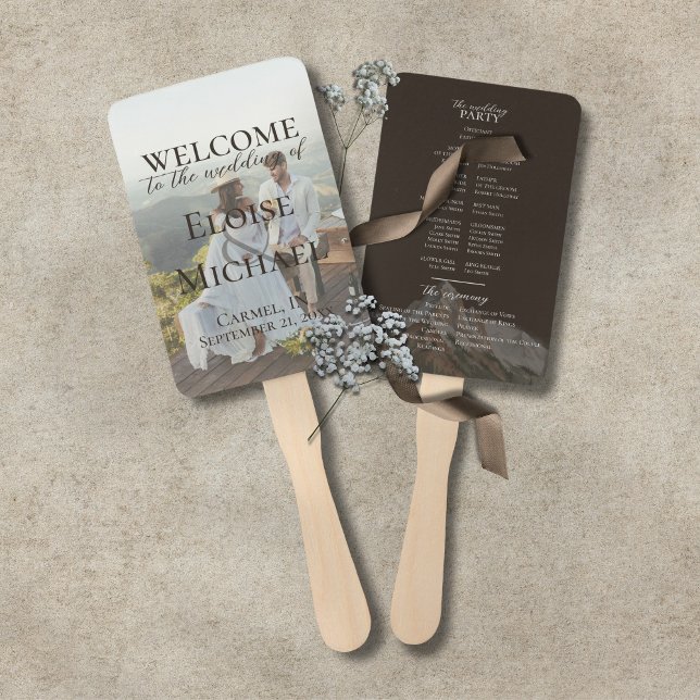 Modern Photo Rustic Brown Wedding Program Fan Fächer (Modern Photo Rustic Brown Wedding Program Fan)