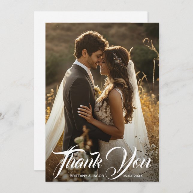 Modern Photo Simple Wedding Dankeskarte (Vorne/Hinten)