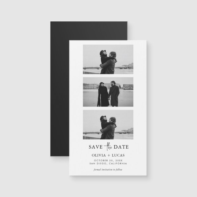 Modern Photo Strip Magnetic Wedding Save The Date Magnetkarte (Vorne/Hinten)
