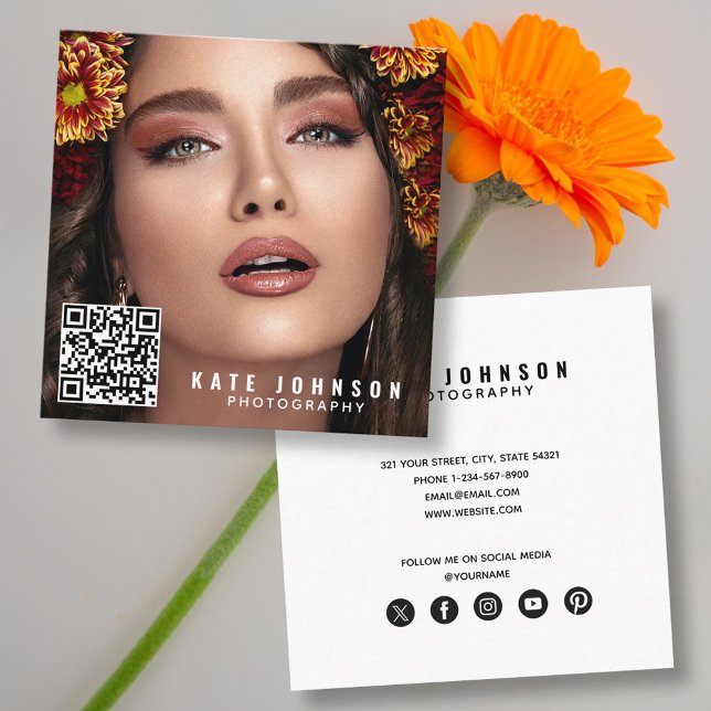 Modern Photography  Simple Photo Minimal QR Code  Quadratische Visitenkarte (Modern Photography Simple Photo Minimal QR Code Square Business Card)