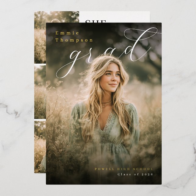 Modern PhotoPop Collage Graduation Party Folieneinladung (Vorderseite/Rückseite)