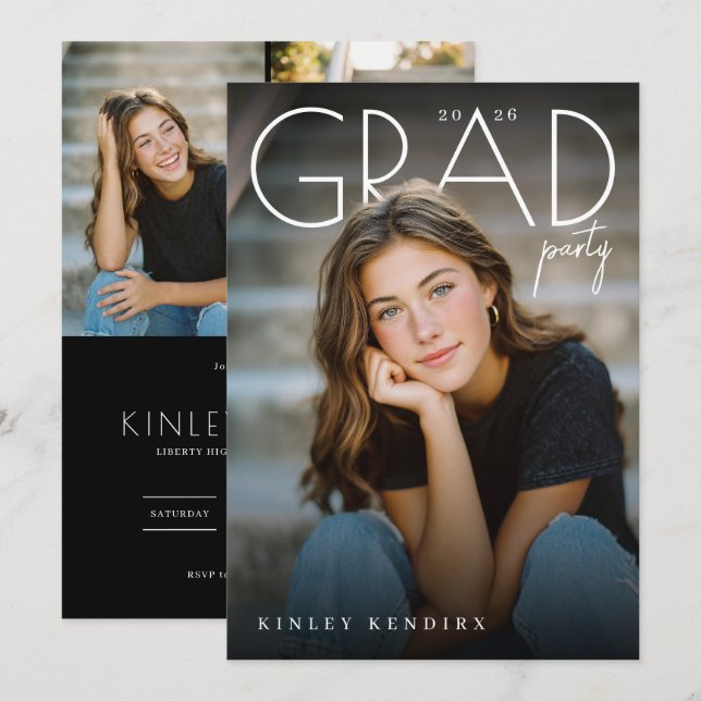 Modern PhotoPop Graduation Party Einladung (Vorne/Hinten)