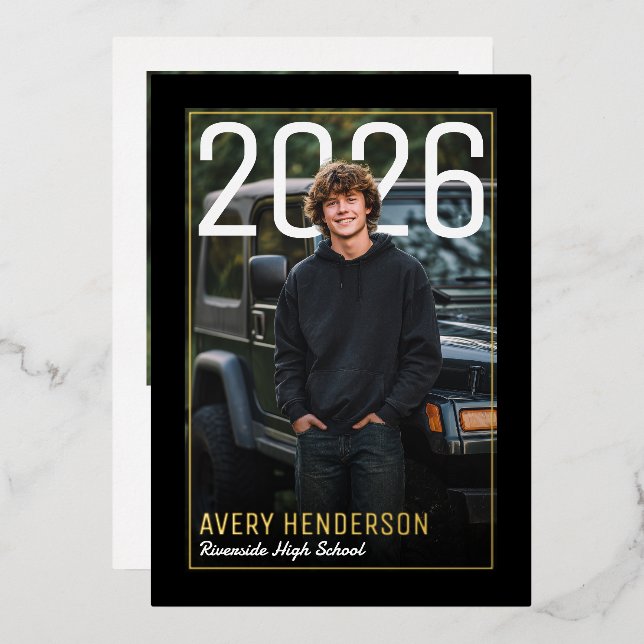 Modern PhotoPop Graduation Party Folieneinladung (Vorderseite/Rückseite)