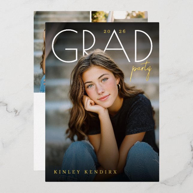 Modern PhotoPop Graduation Party Folieneinladung (Vorderseite/Rückseite)