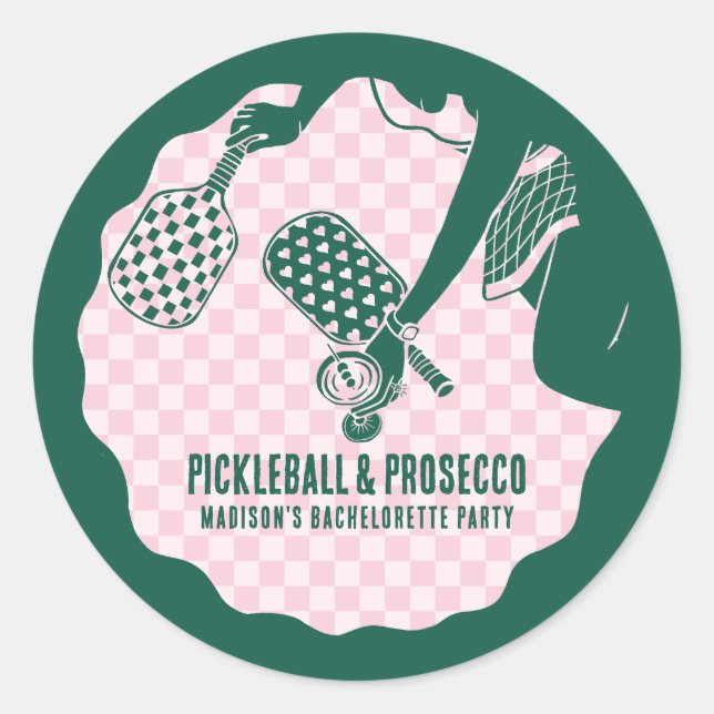 Modern Pickleball & Prosecco Bachelorette Weekend Runder Aufkleber (Vorderseite)