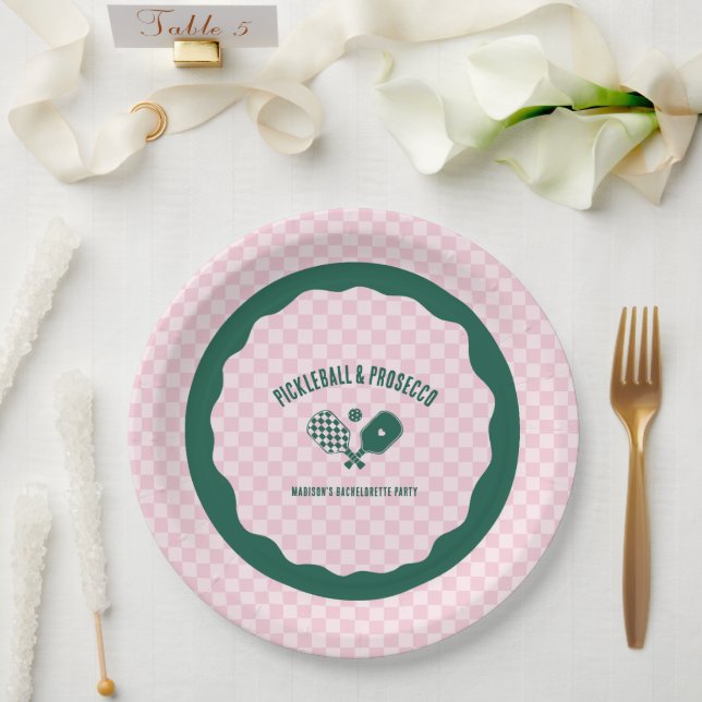 Modern Pickleball & Prosecco Junggesellinnen-Absch Pappteller (Hochzeit)