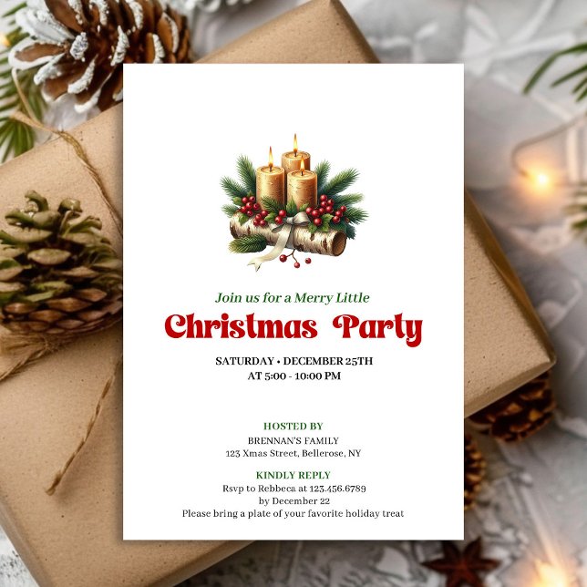 Modern Pine Wreath Candles Holiday Invitation Card Einladung (Modern Pine Wreath Candles Holiday Invitation Card)