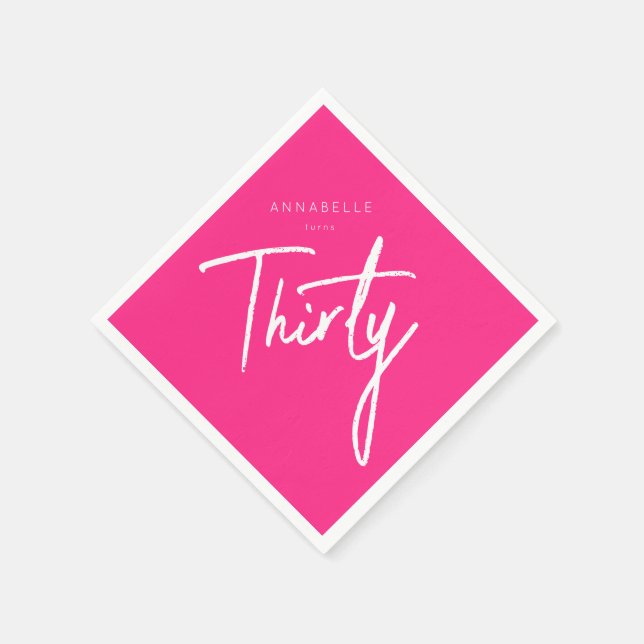 Modern Pink 30. Dreißigste Geburtstagsparty Serviette (Ecke)