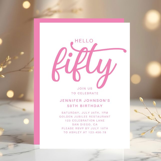Modern Pink 50. Geburtstag Einladung (Modern Pink 50th Birthday Invitation)
