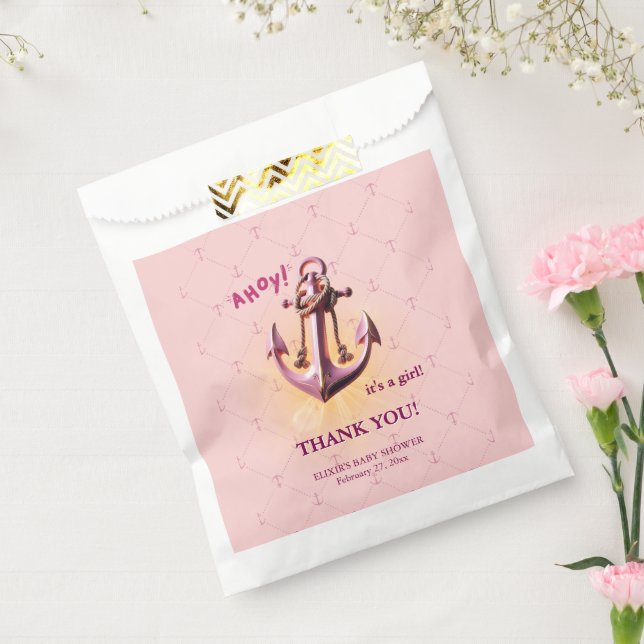 Modern Pink Ahoy! Anchor Nautical Baby Dusche Geschenktütchen (Versiegelt)