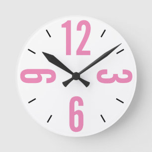 Modern pink and black large numbers runde wanduhr