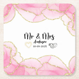 Modern Pink and Gold Mr. and Mrs. Rechteckiger Pappuntersetzer