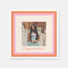 Modern Pink and Orange Border Photo Graduation Serviette