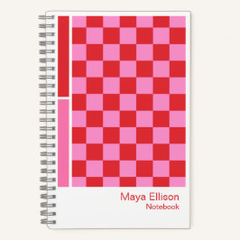 Modern Pink and Red Checkerboard Vertical Palette Notizbuch