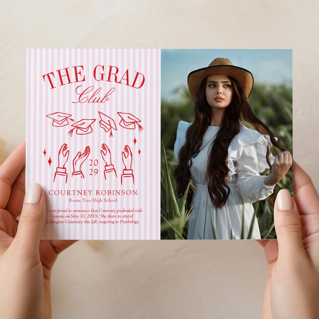 Modern Pink and White Stripe Photo Graduation Ankündigung (Von Creator hochgeladen)