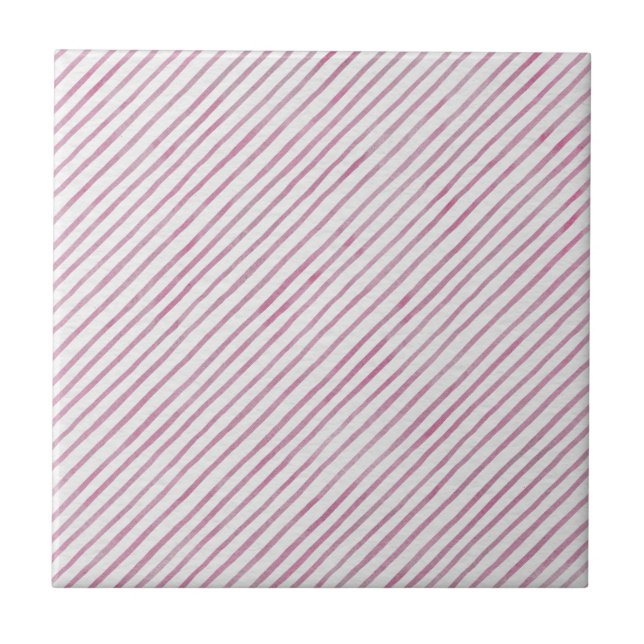 Modern Pink And White Stripes Ceramic Tile Fliese (Vorderseite)