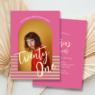 Modern Pink Arch Foto 21. Geburtstag Party Einladung