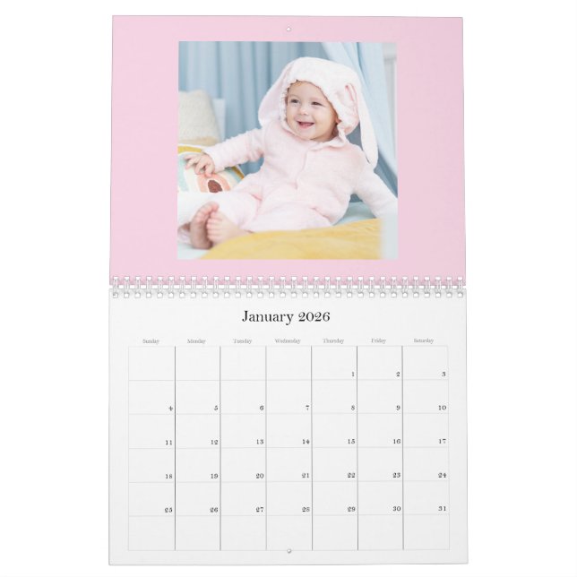 Modern Pink Baby Girl Family Photo Calendar 2026 Kalender (Jan 2026)