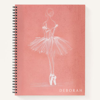 Modern Pink Ballerina Sketch Custom Name Notizbuch