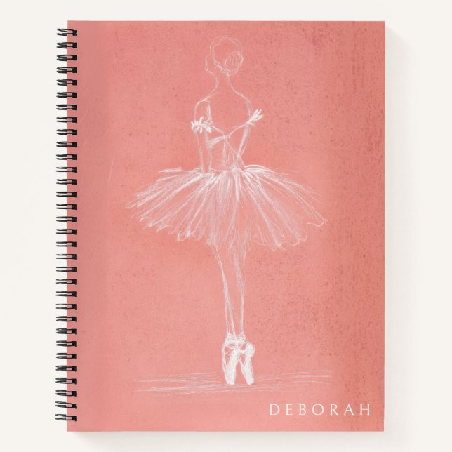 Modern Pink Ballerina Sketch Custom Name Notizbuch (Vorderseite)