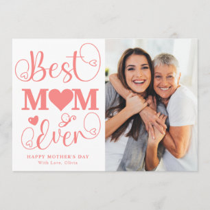 Modern Pink Best Mom Ever Foto Frohen Muttertag Karte