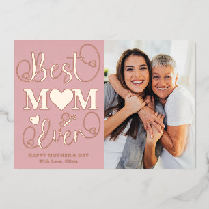 Modern Pink Beste Mama überhaupt Foto Frohen Mutte Folien Feiertagskarte