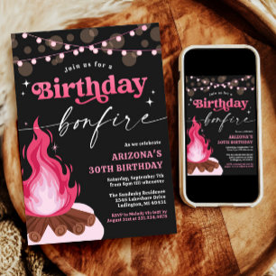 Modern Pink Birthday Bonfire Einladung
