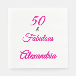 Modern Pink Black Fifty & Fabulous Bold Napkin Serviette