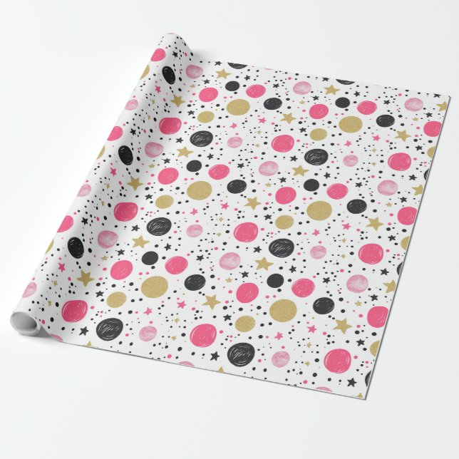 Modern Pink Black Gold Christmas Wrapping Paper Geschenkpapier (Ungerollt)
