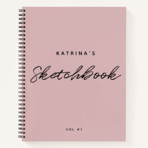 Modern Pink Black Minimalistisch Script Sketchbook Notizbuch